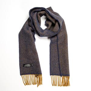 95% Merino 5% Cashmere Scarf - Navy With Mustard Trim. Product thumbnail image